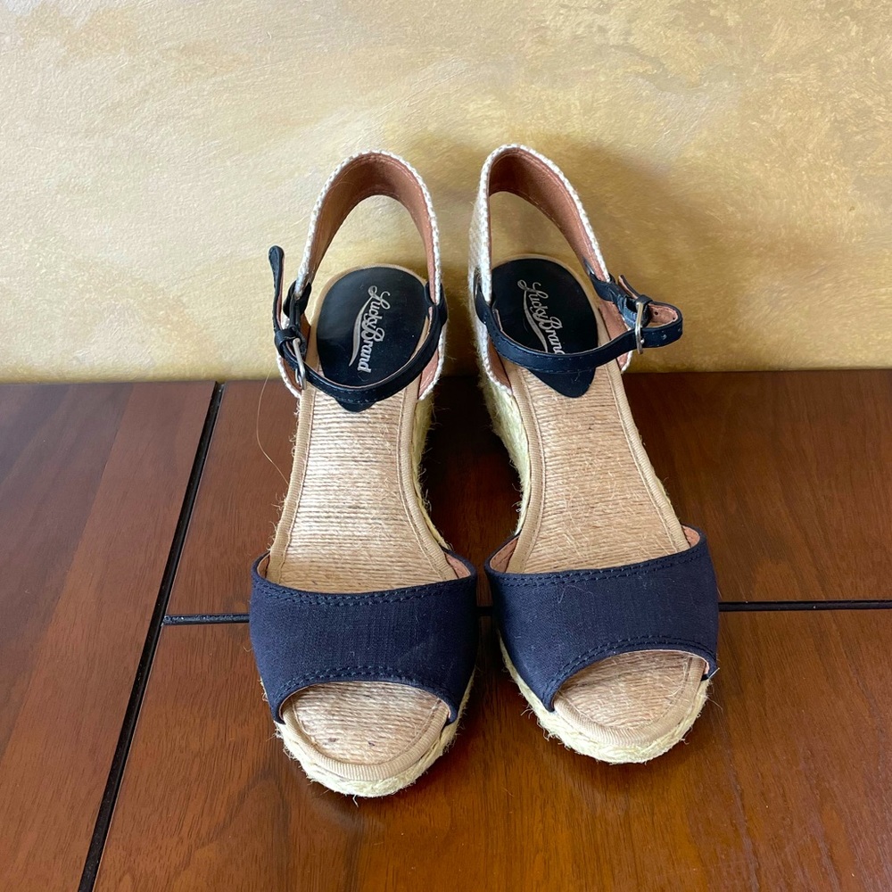 Lucky Brand Espadrille Wedge Sandal - black/cream